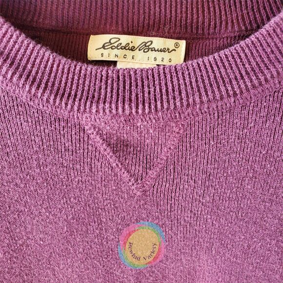 Vintage 80s Eddie Bauer Cotton Knit Sweater Made in UK Purple Boxy Pocket - Picture 5 of 11